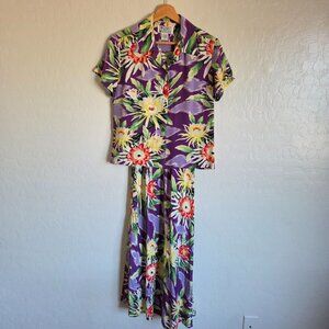 Vintage Avanti Authentic Hawaii 100% Silk Slip Dress & Layering Top Set Purple M